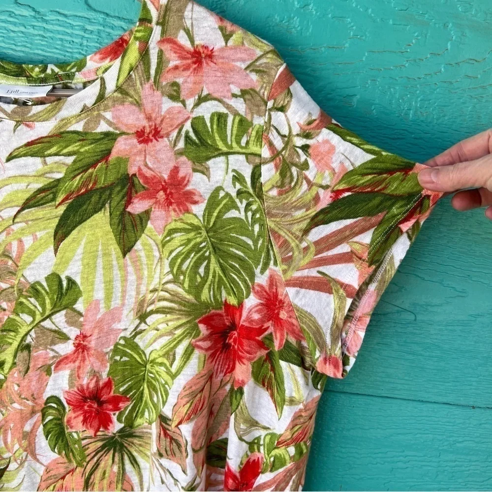 J.JILL LOVE LINEN TROPICAL FLORAL PRINT TIE FRONT BOXY TOP SIZE MEDIUM - Picture 5 of 8